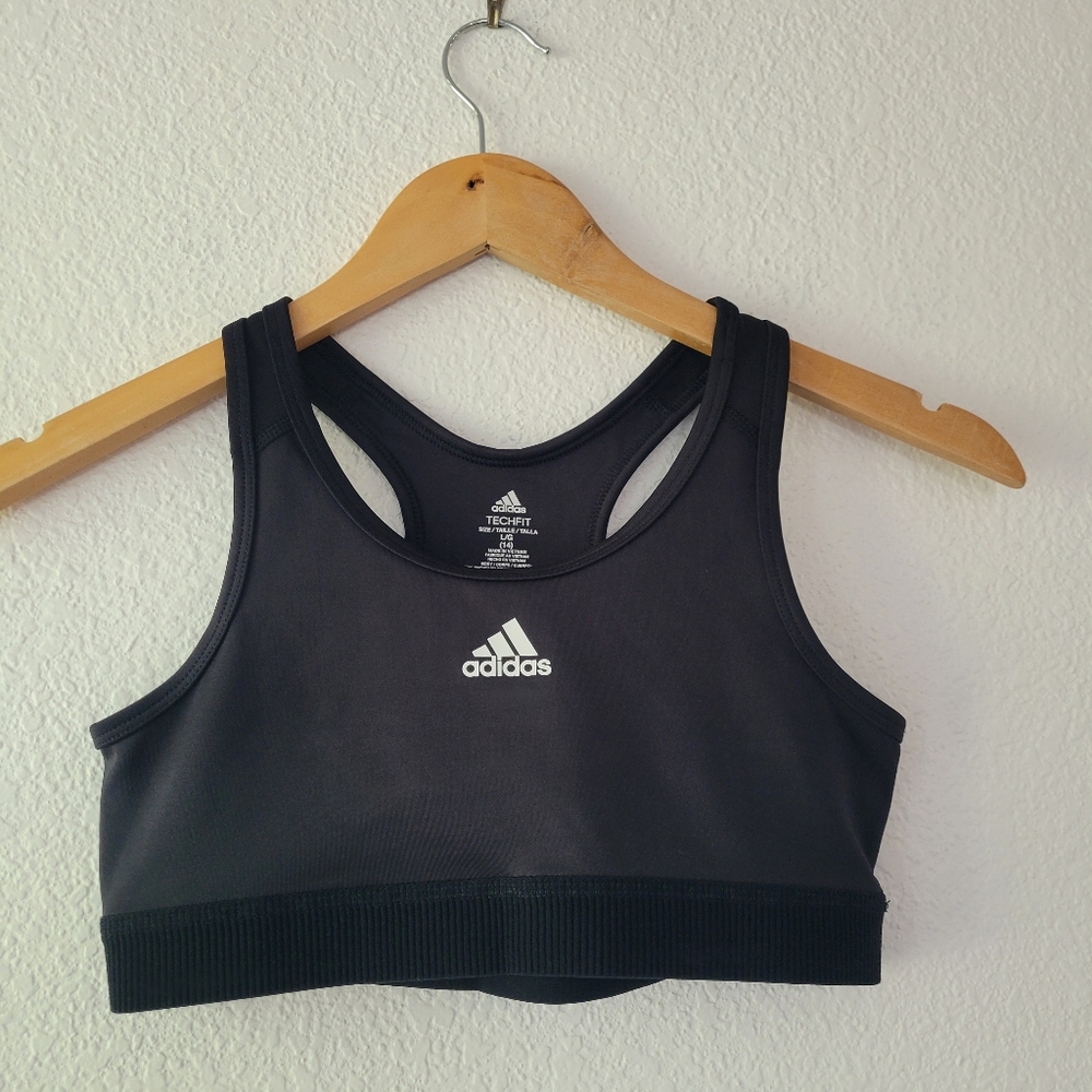 Adidas Girl's Black Techfit Racerback Sports Bra Size L (14) | Athletic Active